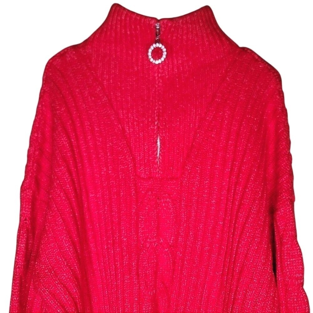 Venus‎ Red Cable Knit Sweater 1/4 Zip Mock Neck Cuffed Casual Winter Outdoor